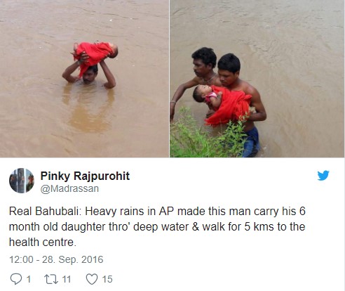 Der Vater trägt das 6 Monate alte Baby 5 km lang durch die Fluten. Der Grund berührt Menschen auf der ganzen Welt.