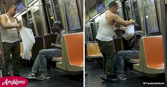 Ein Unbekannter zog sein T-Shirt aus, um das einem Obdachlosen in der U-Bahn zu geben. Das Video wurde viral