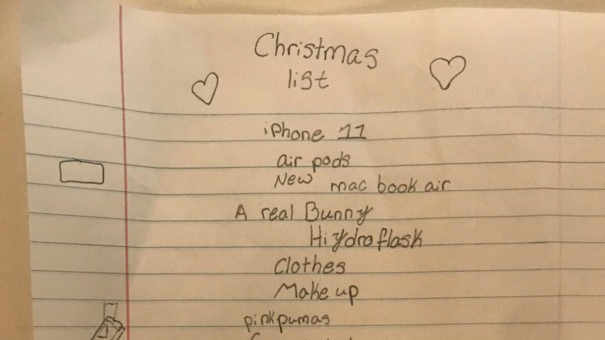 Vater teilt Wunschzettel seiner 10 jährigen Tochter: neues iPhone & 4.000 Dollar bar zu Weihnachten