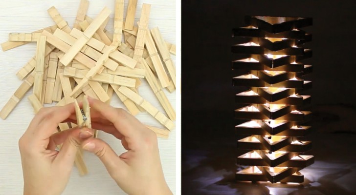 Wie man eine Deko Lampe aus Holzklammern bastelt: einfach und doch beeindruckend