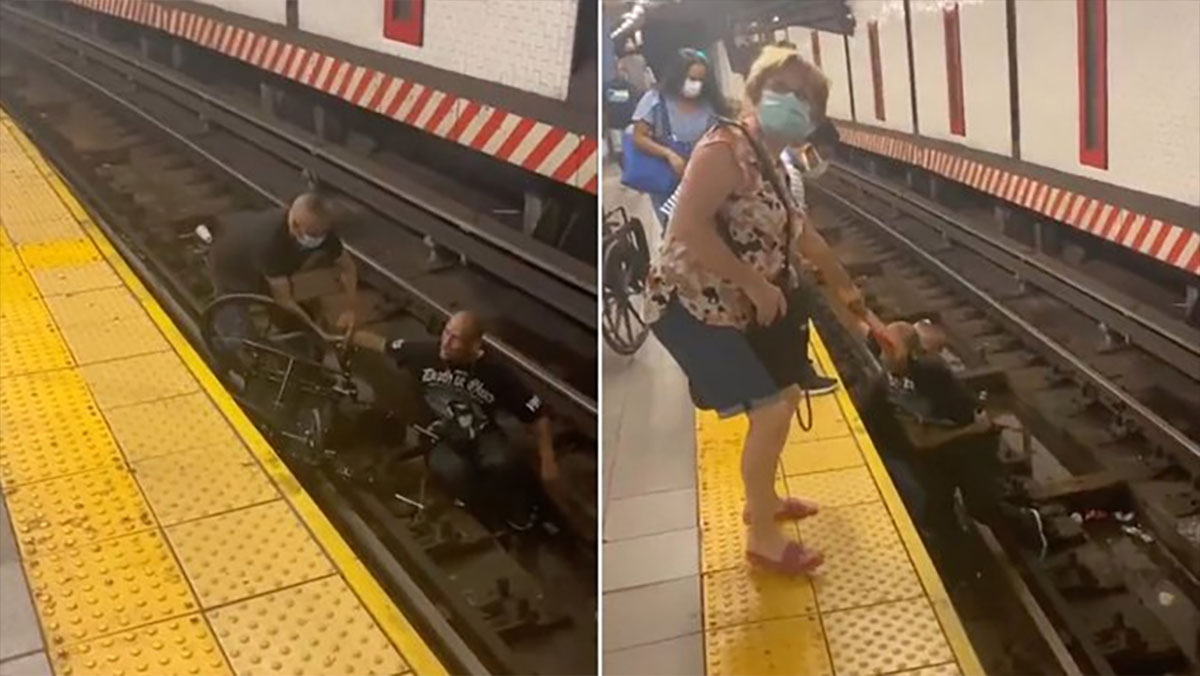 Mutiger Mann rettet Rollstuhlfahrer von U Bahn Gleisen – wenige Sekunden vor Einfahrt des Zuges