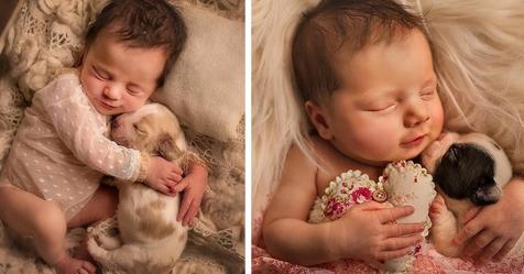 Diese Fotografin fängt in ihren Bildern die ganze Niedlichkeit von Neugeborenen ein, die glückselig neben Tierbabys schlafen