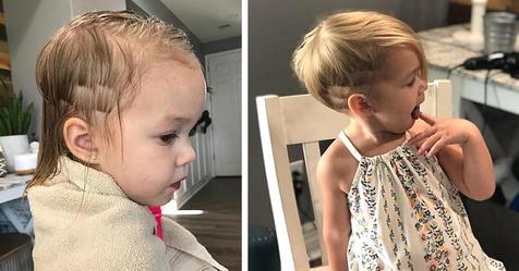Ein kleiner Junge schneidet seiner jüngeren Schwester die Haare: Die Friseurin verwandelt den Unfall in eine entzückende Frisur
