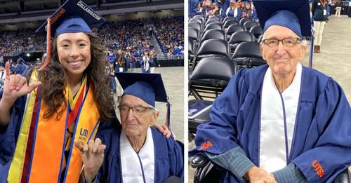 87-jähriger Opa und Enkelin erhalten gemeinsam ihre Abschlussurkunden